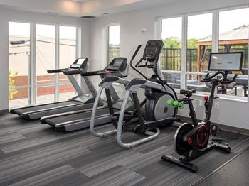 fitness room cardio machinesat Urban Park I and II Apartments, St Louis Park, 55426