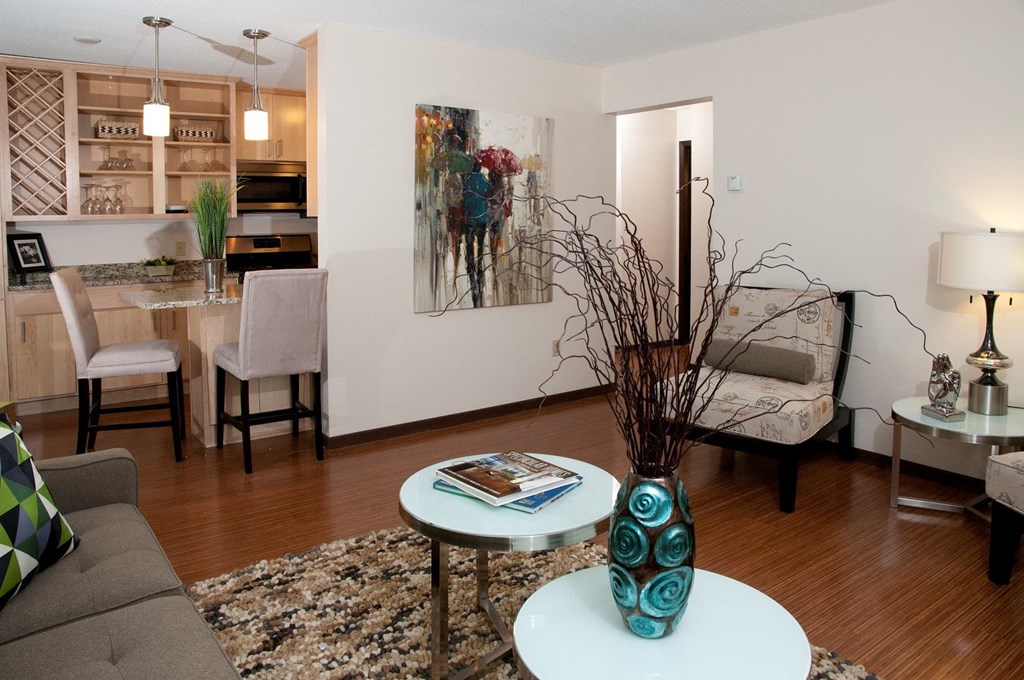 a living room with a couch and a table