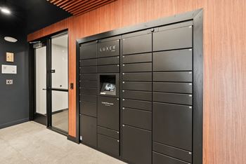 A black locker with the word LUXE on it.