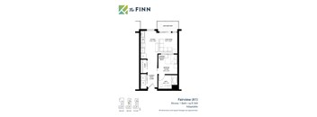Studio 1 bathroom floor plan at The Finn Apartments, St. Paul, MN
