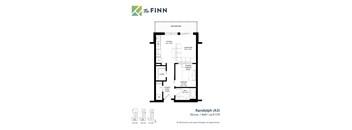 Studio 1 bathroom floor plan D  at The Finn Apartments, St. Paul, Minnesota