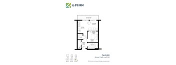 Studio 1 bathroom floor plan E at The Finn Apartments, St. Paul