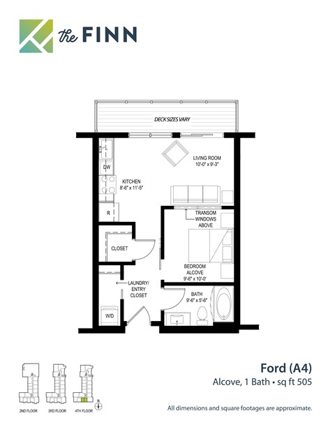 Studio 1 bathroom floor plan E at The Finn Apartments, St. Paul