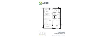 1 bedroom 1 bathroom Floor plan B at The Finn Apartments, St. Paul, MN