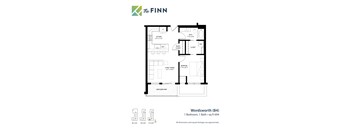 1 bedroom 1 bathroom Floor plan D at The Finn Apartments, St. Paul, 55116