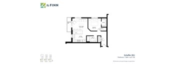1 bed 1 bathroom Floor plan at The Finn Apartments, St. Paul, Minnesota
