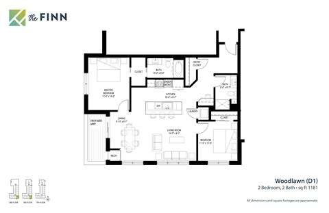 2 bedroom 2 bathroom Floor plan G at The Finn Apartments, Minnesota, 55116
