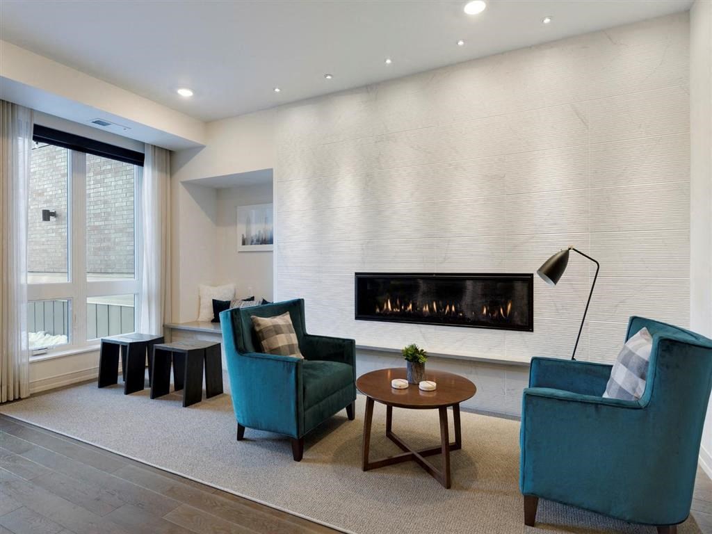 Fireplace in living room at The M on Hennepin, Minneapolis, MN, 55414
