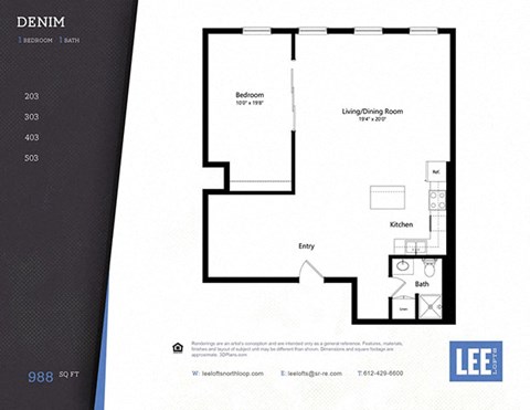 Denim Floor Plan at Lee Lofts, Minneapolis, MN 55401