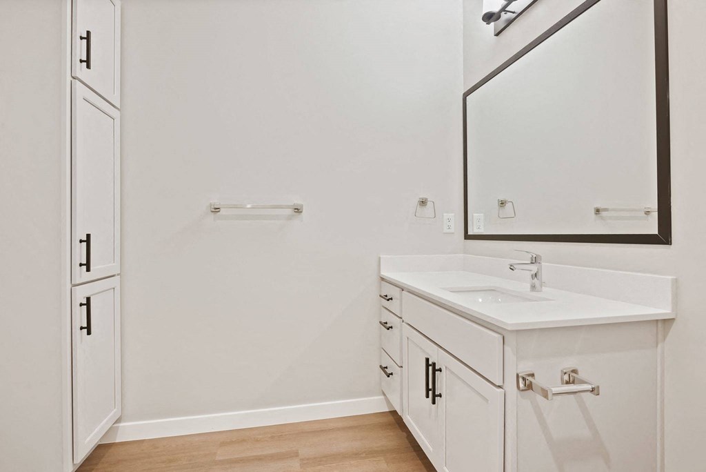 Bathroom With Storage at Lochner Apartments, White Bear Lake, MN,  55110