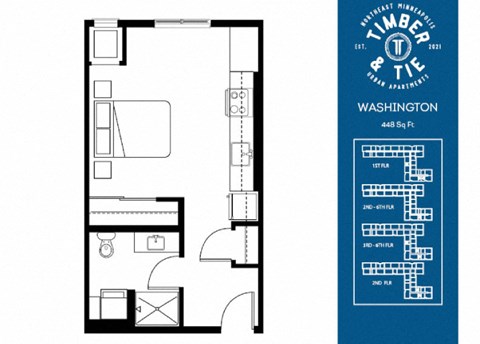 A floor plan for a Timber & Tie Washington apartment.