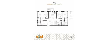 Ruby Four Bedroom Two Bathroom Floorplan at Soul Apartments, St. Paul, 55107