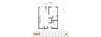 Copper One Bedroom One Bathroom Floorplan at Soul Apartments, Minnesota