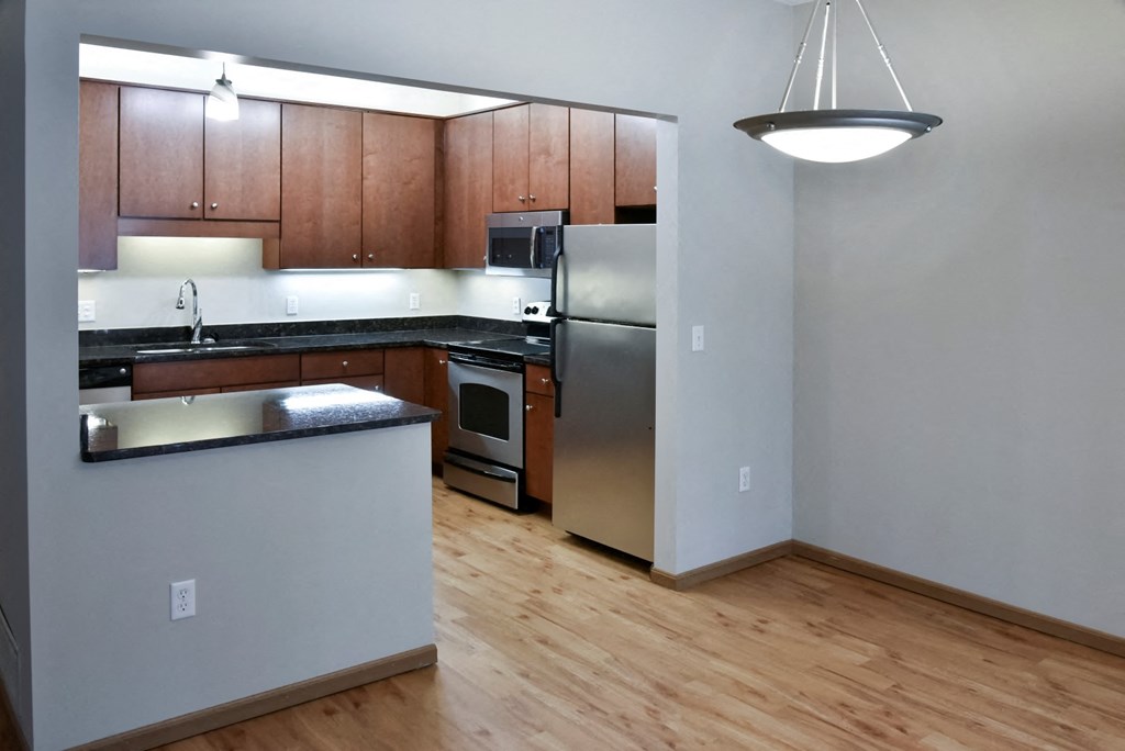 Spacious kitchen overlooking dining