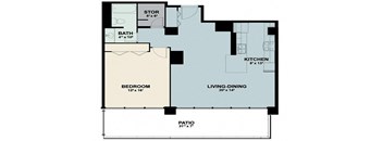the floor plan of a small house with a bedroom and a living room
