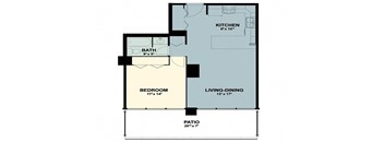 the floor plan of a small house with a bedroom and a living room