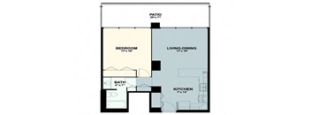 the floor plan of a small room with a bathroom and a bedroom