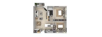 2 Bed 1 Bath Floor Plan at City View Apartments at Warner Center, Woodland Hills