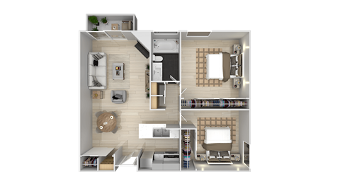2 Bed 1 Bath Floor Plan at City View Apartments at Warner Center, Woodland Hills