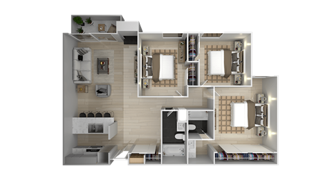3 Beds 3 Baths Floor Plan at City View Apartments at Warner Center, Woodland Hills, CA