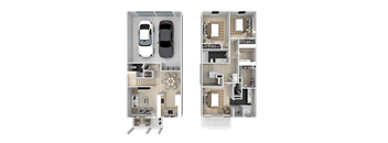 A floor plan of a two-story house with a garage on the first floor and a living area on the second floor.