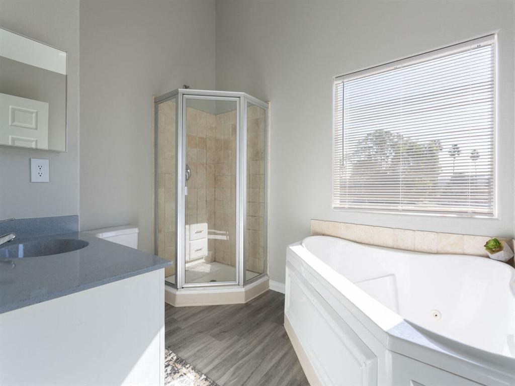 a series of columns of different colored lights on a floor at Warner Center Townhomes, Canoga Park, 91303