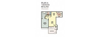 plan a 1 bedroom 800 sq ft floor plan  at The Resort at Encinitas Luxury Apartment Homes, Encinitas, California