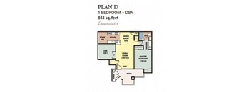 floor plan of the plan with bedrooms and baths  at The Resort at Encinitas Luxury Apartment Homes, Encinitas, CA, 92024