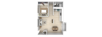 a rendering of a 3d floor plan of a apartment at Trailhead Apartments at Tam Junction, Mill Valley