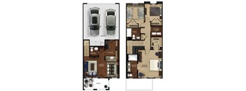 two different floor plans of a house with a car at The Vines at Riverpark, LLC, Oxnard