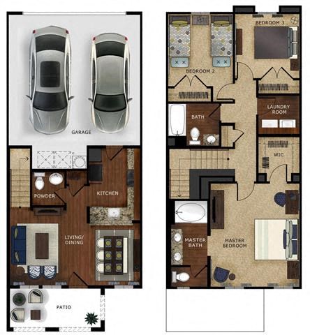 two different floor plans of a house with a car at The Vines at Riverpark, LLC, Oxnard