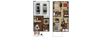 two different floor plans of a house and a car at The Vines at Riverpark, LLC, California