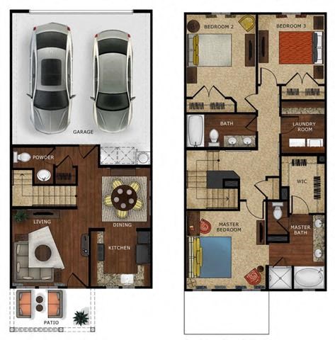 two different floor plans of a house and a car at The Vines at Riverpark, LLC, California
