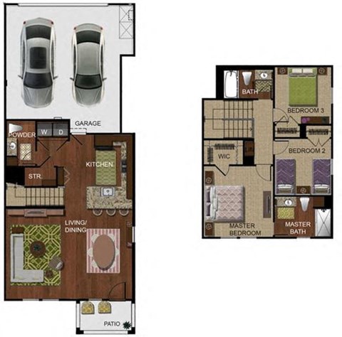 the floor plan of a house with two floors and a garage at The Vines at Riverpark, LLC, Oxnard, CA