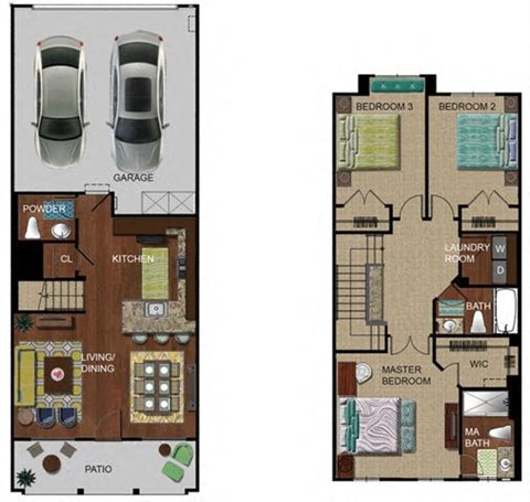 the floor plan of a house with a garage and a parking at The Vines at Riverpark, LLC, Oxnard, 93036