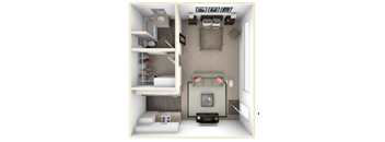 a floor plan of a suite with a bedroom and a living room  at The Preston at Hillsdale, San Mateo