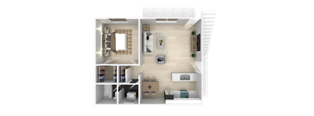 the interior of a 3d floor plan of a house  at Summerhill Place Apartments, Union City, CA