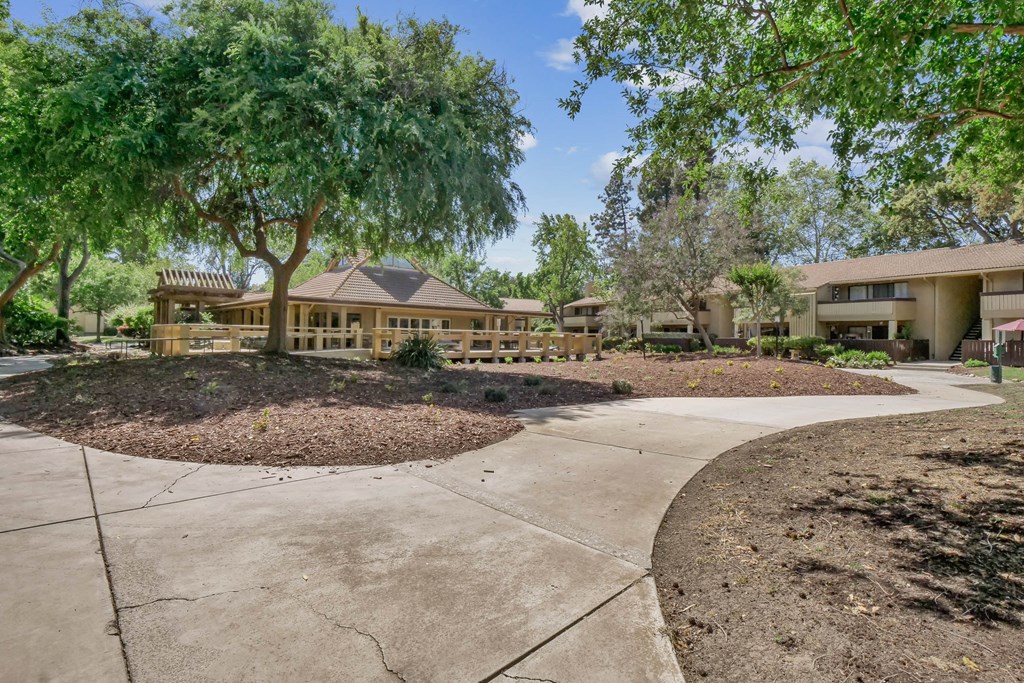 a rendering of a building with trees and a courtyard at Summerwood Apartments, California, 95050