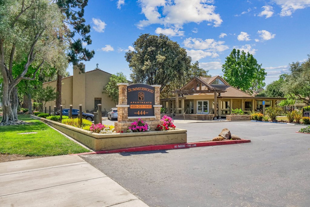 the sign at the entrance of the entrance to the front of a building at Summerwood Apartments, Santa Clara, CA 95050