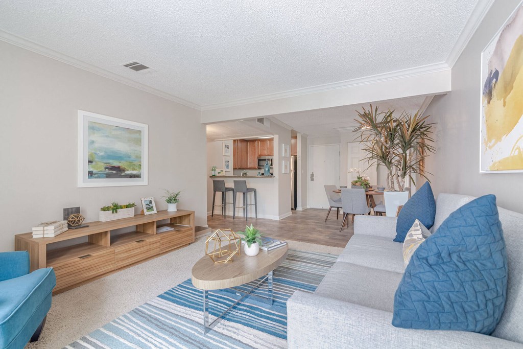 a living room with a couch and a table at City View Apartments at Warner Center, Woodland Hills, 91367