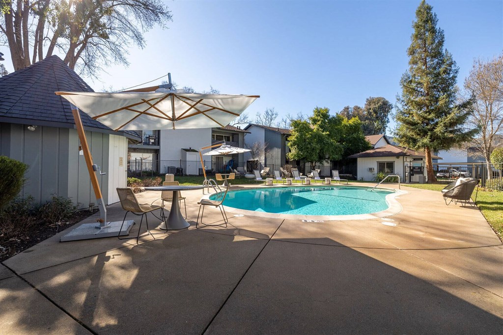 our apartments have a resort style pool and patio  at Danville Park, Danville, CA