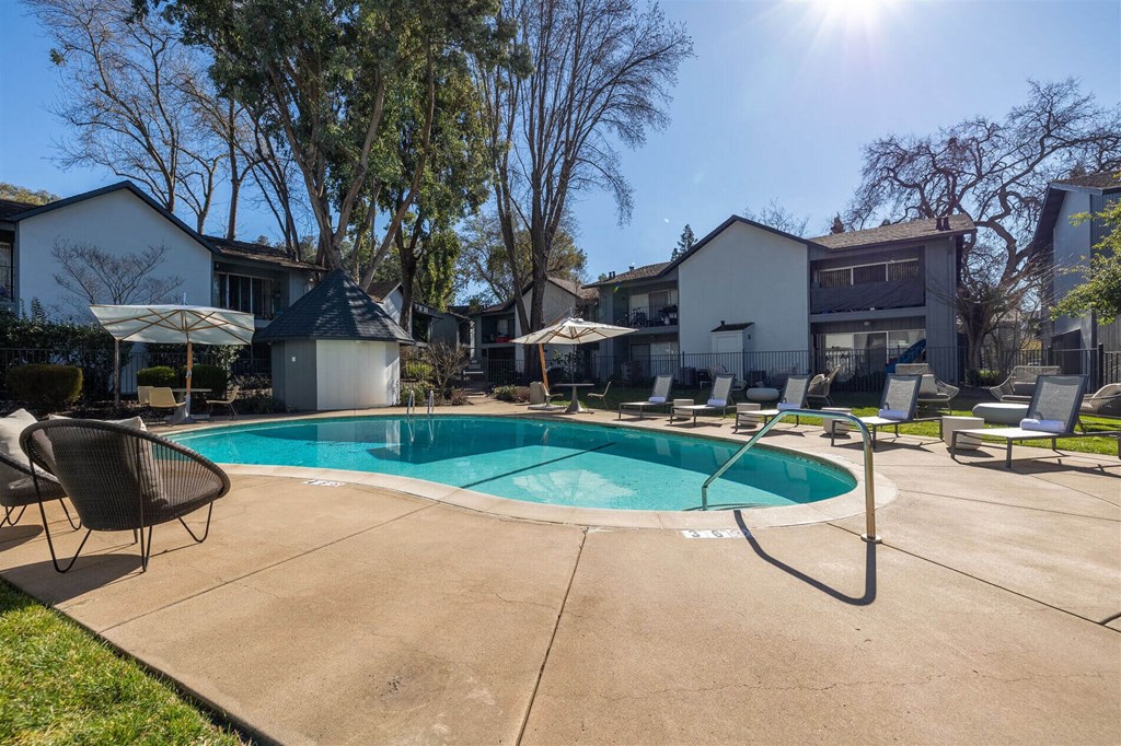 our apartments have a large pool and lounge chairs  at Danville Park, California, 94526