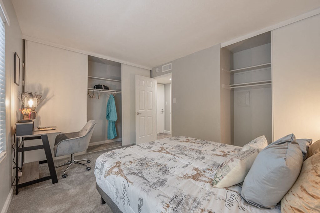 a bedroom with a bed and a closet at Danville Park, Danville, CA