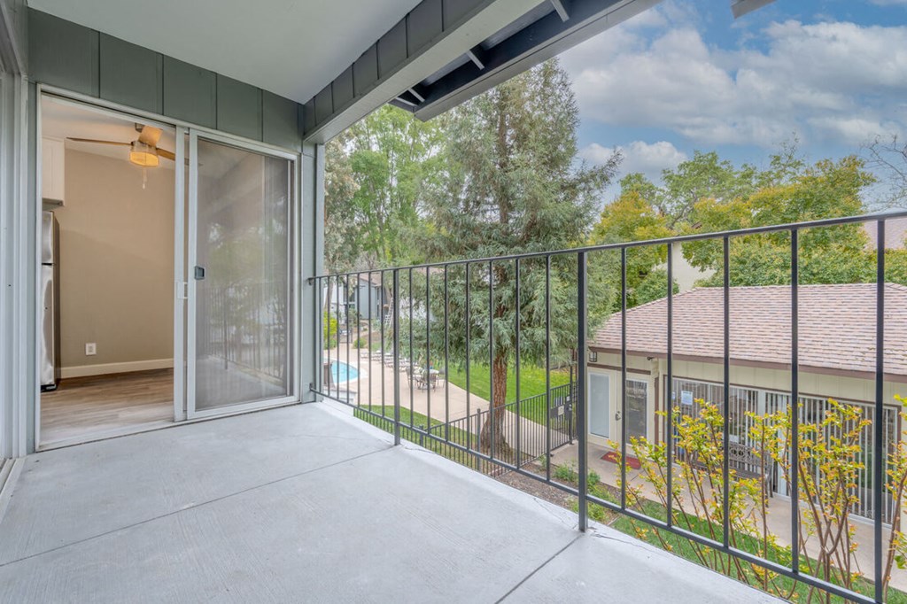 a balcony with a view of a yard and a sliding glass door at Danville Park, Danville, CA, 94526
