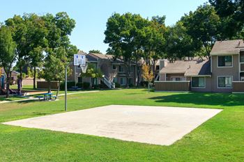 a basketball court in the middle of a grass field at Diablo Vista, California