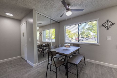 an empty dining room with a table and chairs at Diablo Vista, Livermore, CA
