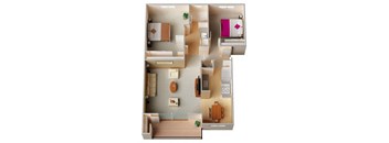 a floor plan of a house with a bedroom and a living room at Sunnyvale Crossings Apartments, LLC, Sunnyvale California