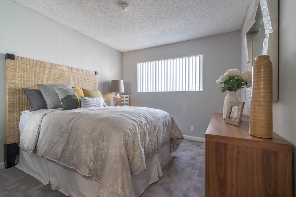 Comfortable Bedroom With Large Window at Sunnyvale Crossings Apartments, California
