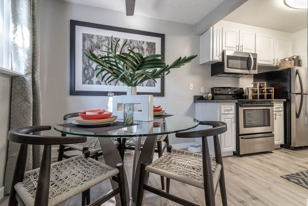 Fully Equipped Kitchens And Dining at Sunnyvale Crossings Apartments, Sunnyvale, California