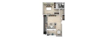 the view of a 1 bedroom floor plan of a house at The Flats on Addison, Sherman Oaks, CA